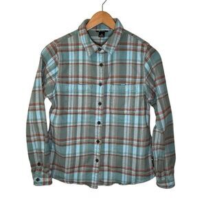 Cotopaxi Mero Flannel Shirt Womens Small Blue Plaid Organic Cotton Heavyweight
